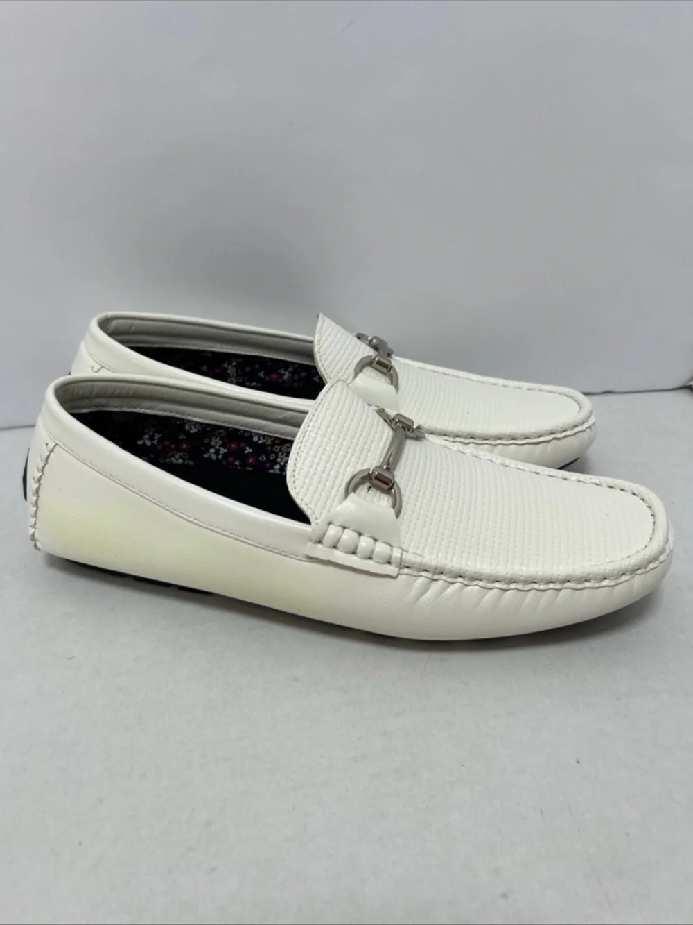 White Men's Slip-On Loafers‎ with Silver Horsebit